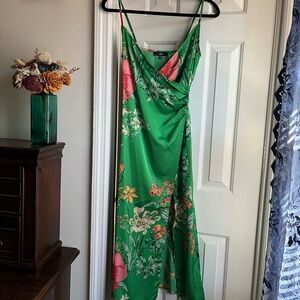 Satin Floral Green Dress